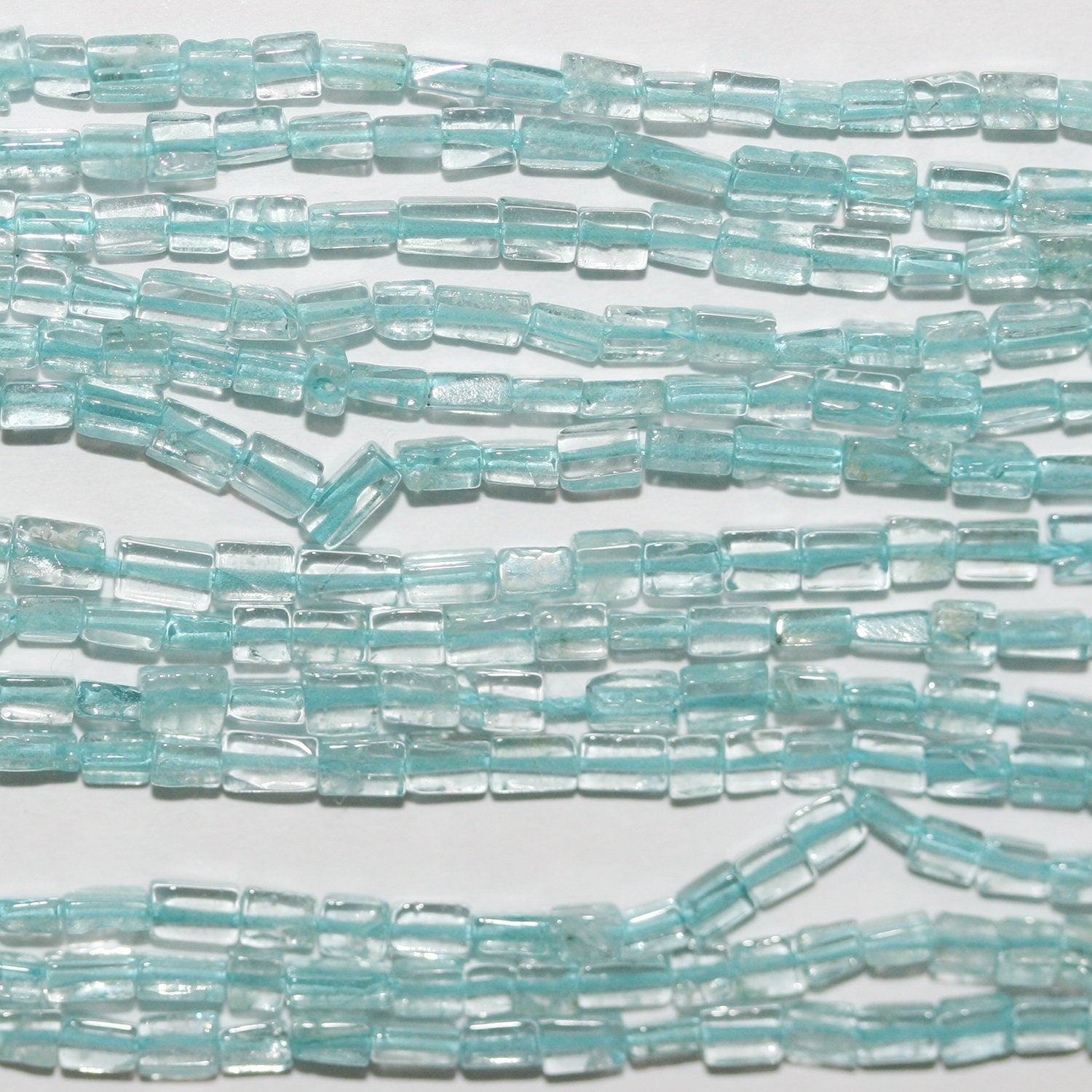 14" St Aquamarine Smooth Brick Prism Beads 3x2mm.Approx.-Strand 37cm.