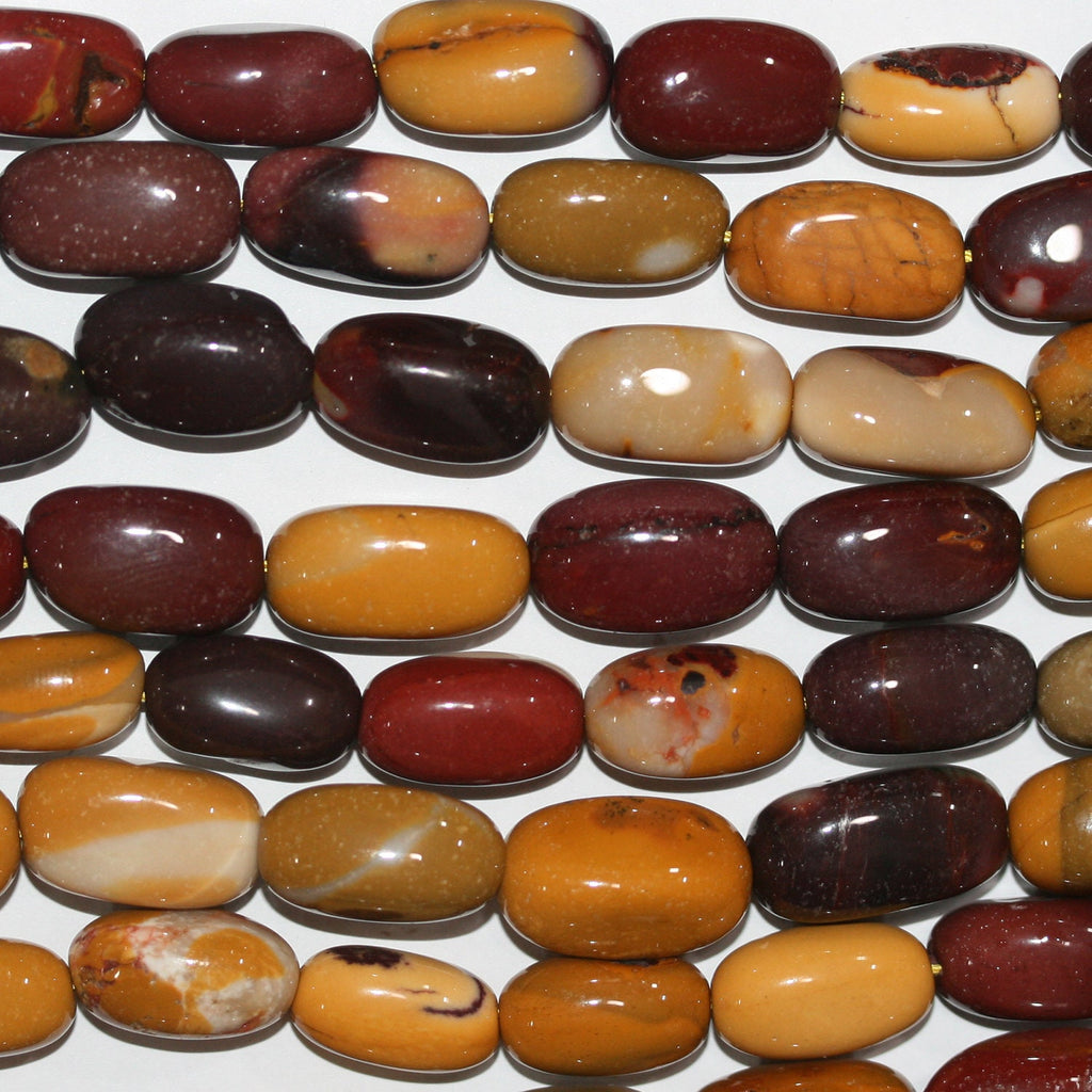 Perles cylindriques lisses et irrégulières en mookaïte de 15 pouces (environ 18 x 10 mm) - Longueur du fil : 39 cm