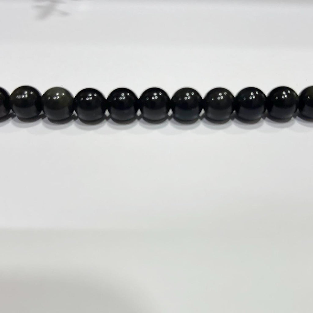 15" Perles rondes lisses en obsidienne St 8 mm.-Rig 39 cm.