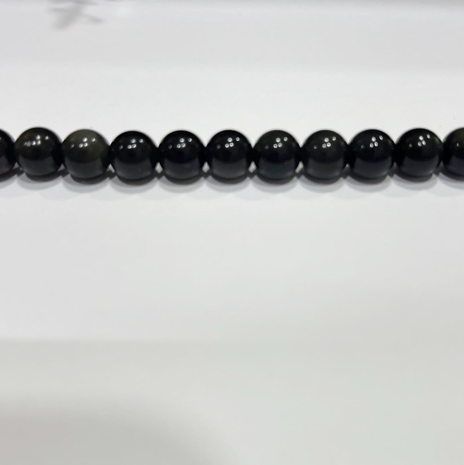 15" Perles rondes lisses en obsidienne St 8 mm.-Rig 39 cm.