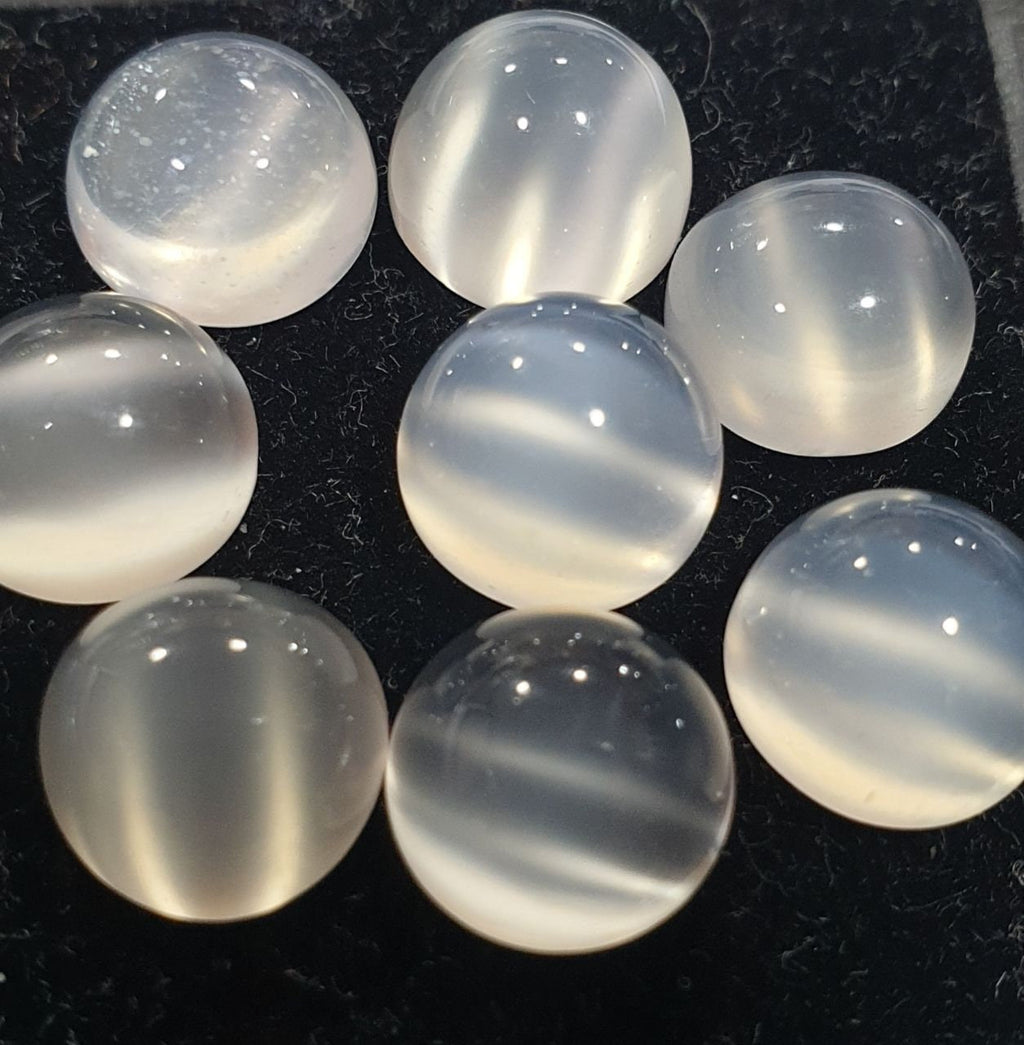 Lote de 8 cabujones redondos de piedra lunar ojo de gato de 9 mm (8 unidades).