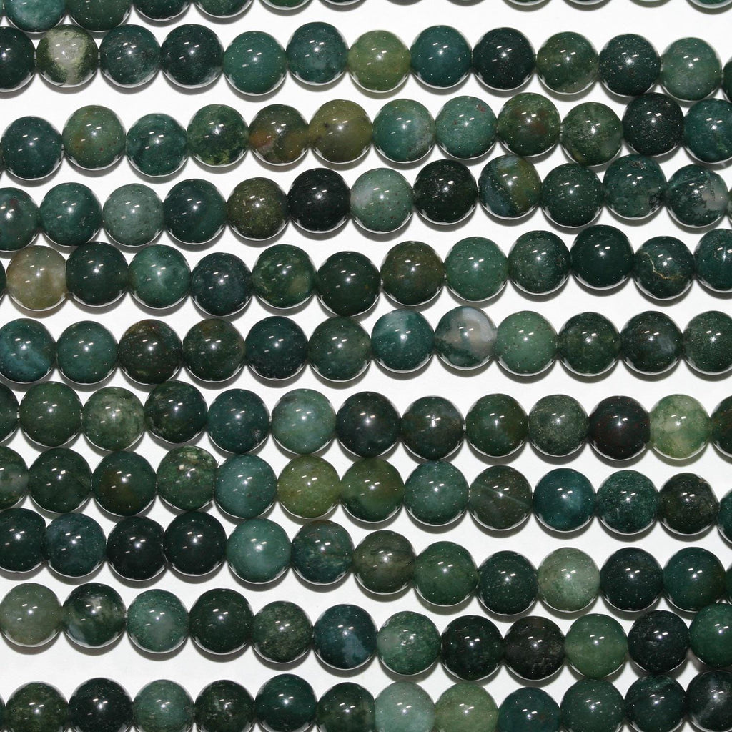 14" St Moss Agate Smooth Round Beads 6-6.5mm.-Strand 38cm.