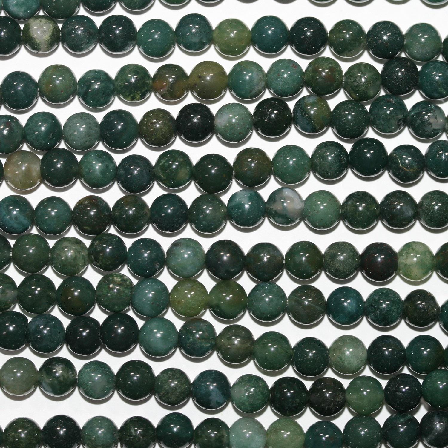 14" St Moss Agate Smooth Round Beads 6-6.5mm.-Strand 38cm.
