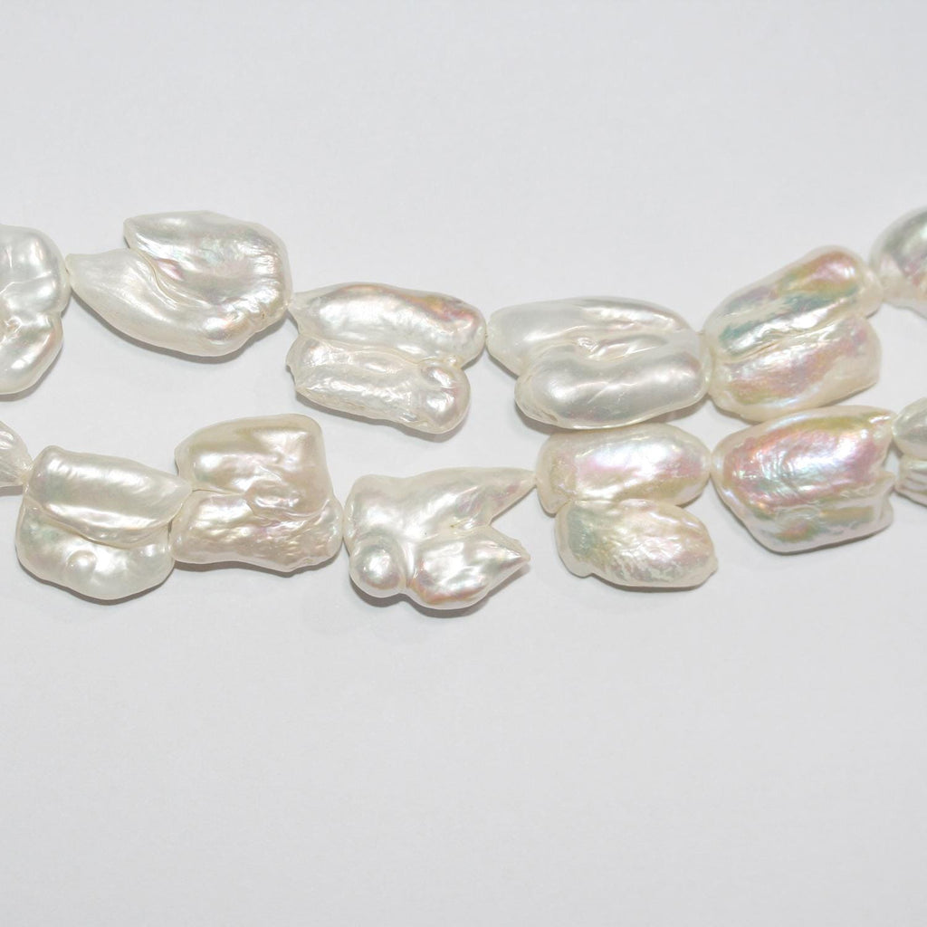 Perla Biwa Doble de Agua Dulce de 16" (25 x 15 mm, aprox.) - Hilo de 40 cm - Precios al por mayor de perlas naturales