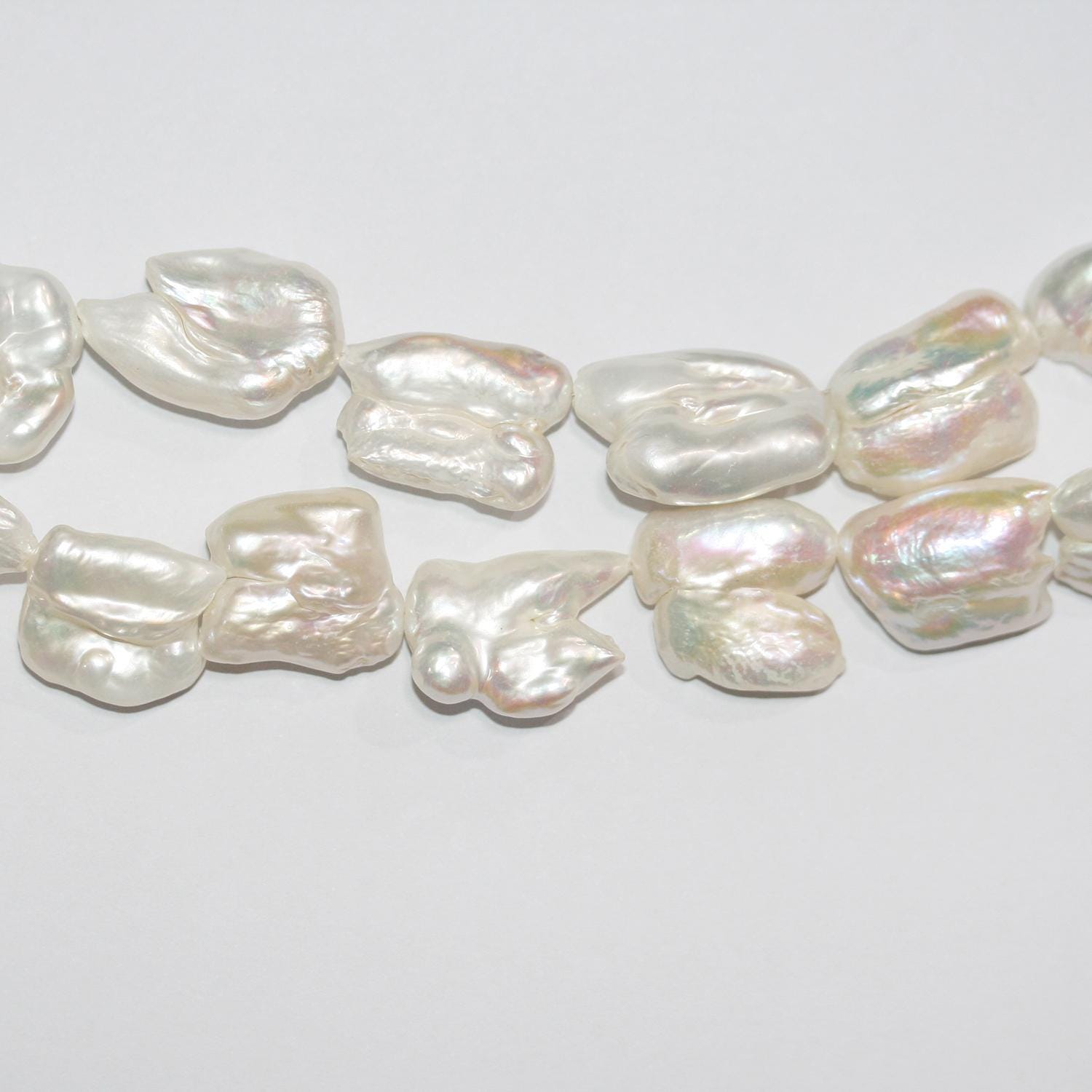 Perla Biwa Doble de Agua Dulce de 16" (25 x 15 mm, aprox.) - Hilo de 40 cm - Precios al por mayor de perlas naturales