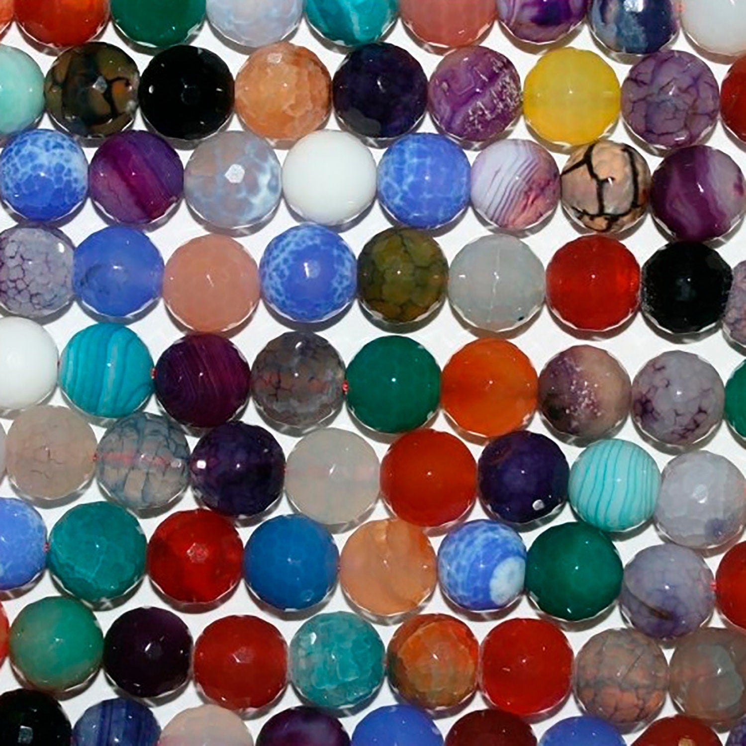 16" St Multicolor Ágata Facetada Redonda Perlas 10mm.-Hilo 40cm.