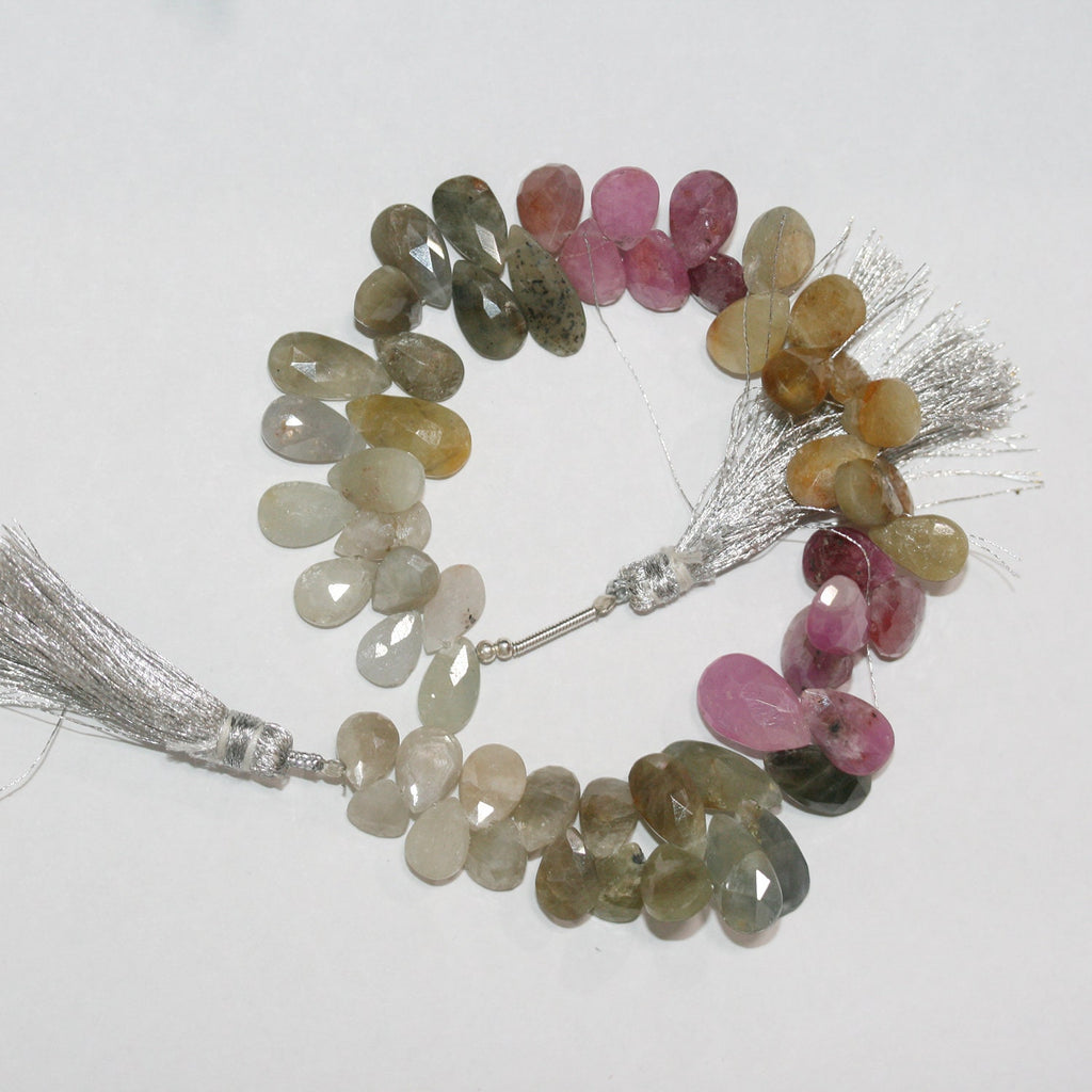 Perles en saphir multicolore à facettes dégradées, 8 pouces (10 x 6 à 14 x 7 mm), longueur 20 cm.