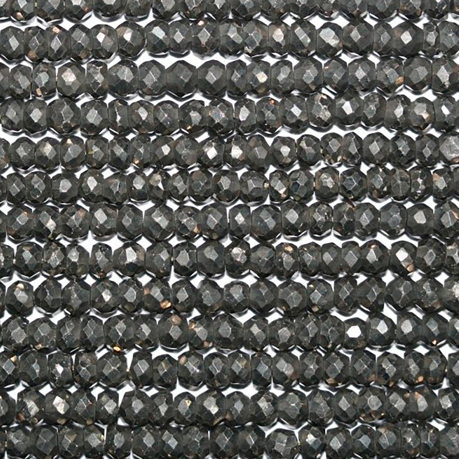13" St Natural Pyrite Faceted Rondelle 4x3mm.-Strand 33cm.
