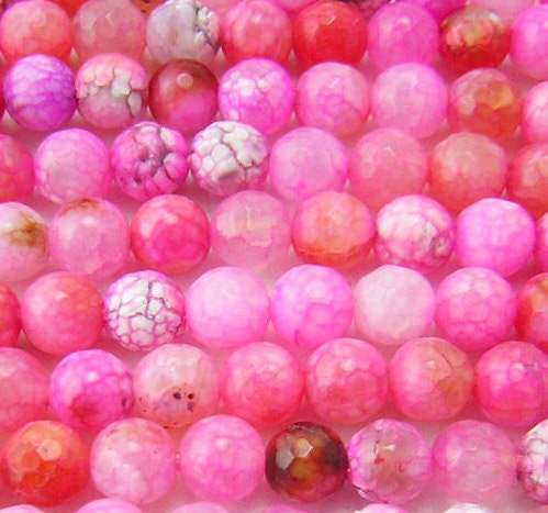 Cuentas redondas facetadas de ágata rosa de 16" (6 mm) - Hilo de 40 cm