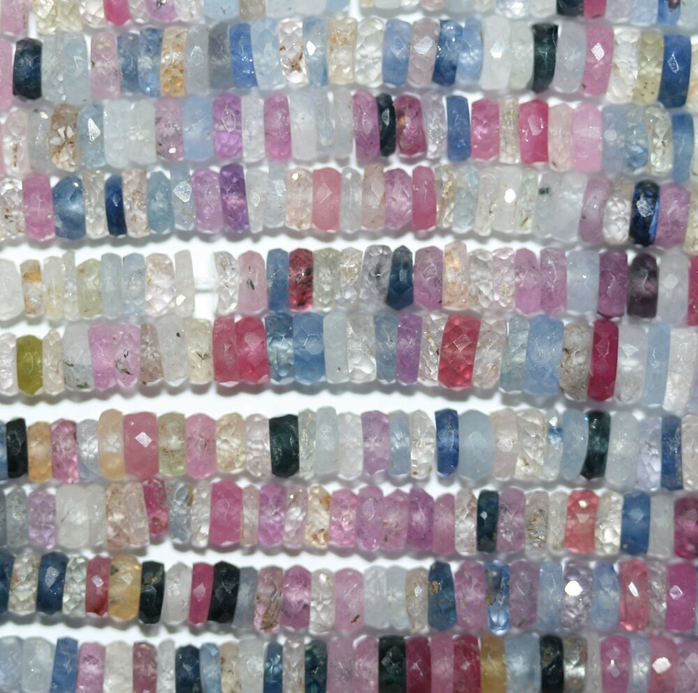10" St Multi Sapphire Graduated Faceted Rondelle 3x1.5 - 5x1.5mm.-Strand 25mm.