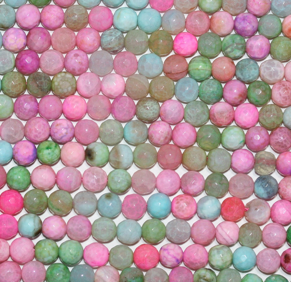 15" Perles rondes à facettes en agate multicolore, 6 mm - Fil de 39 cm