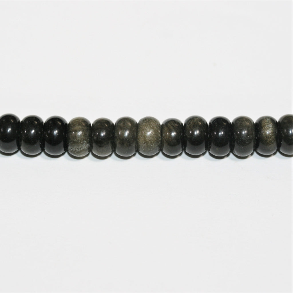 Perles rondelles lisses en obsidienne St 15" 8x5mm.- Brin 39cm.