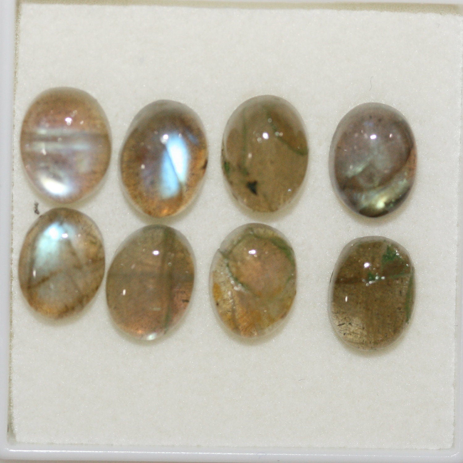 Lote de 8 cabujones ovalados de labradorita de 9 x 4 mm (8 unidades)