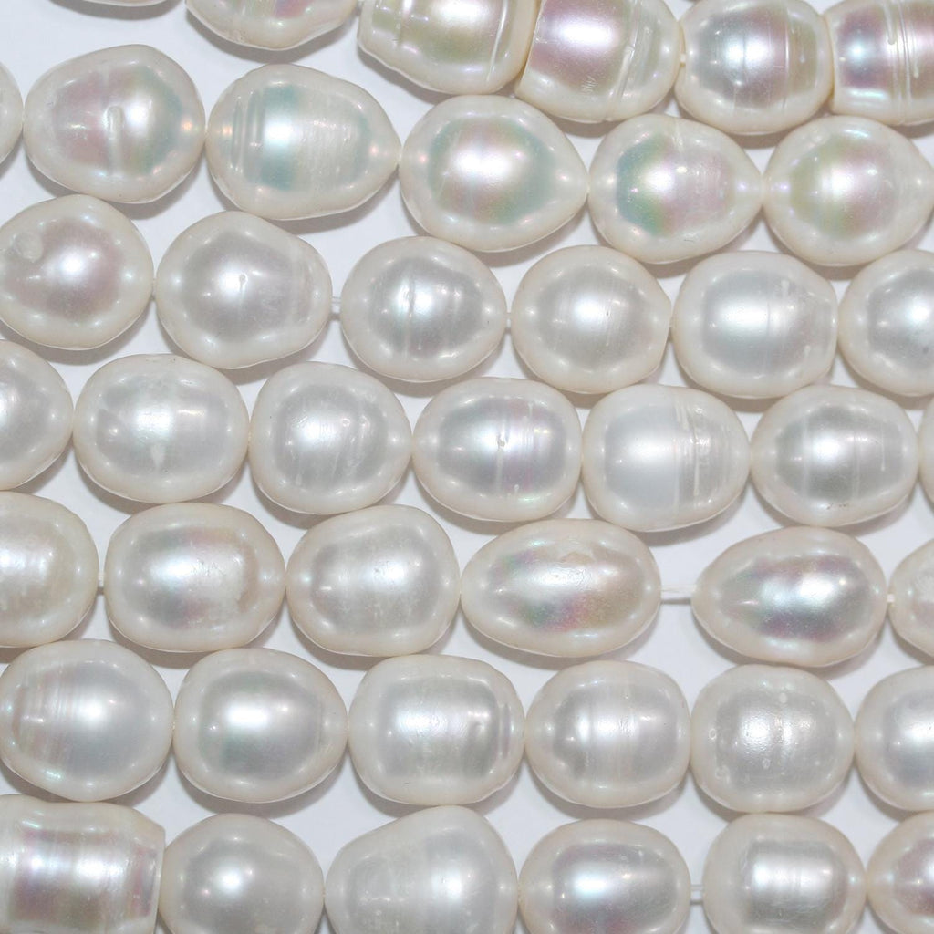 Perles ovales d'eau douce de 15 pouces (12-13 mm) - Collier de 39 cm - Perles naturelles - Prix de gros