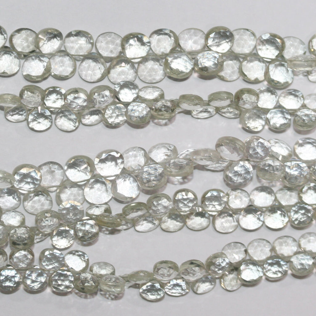 Perles Gouttes Facettes St Prasiolite 8" 6-6.5mm. Environ- Fil 20cm.- Réf.14085