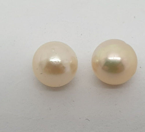 1 Pair Saltwater Top Luster Japanese Akoya Half Drilled Three Quarter 7.5-8mm Round Natural Cultured Pearl-Price Per 1 Pair- Pearl Earring