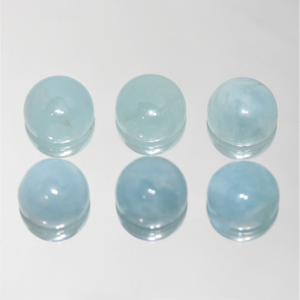 6 cabochons ronds lisses en aigue-marine de 12 mm. (6 pièces)