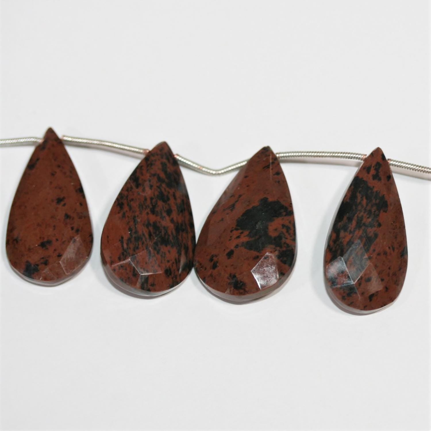 Cuentas de obsidiana caoba facetadas de 18 cm (7"), 29 x 16 mm (hilo de 18 cm)