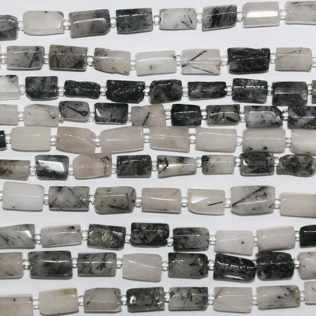 Cuentas de barril liso de cuarzo turmalinado de 16" x 12 x 6 mm. Aprox. - Hilo de 40 cm.