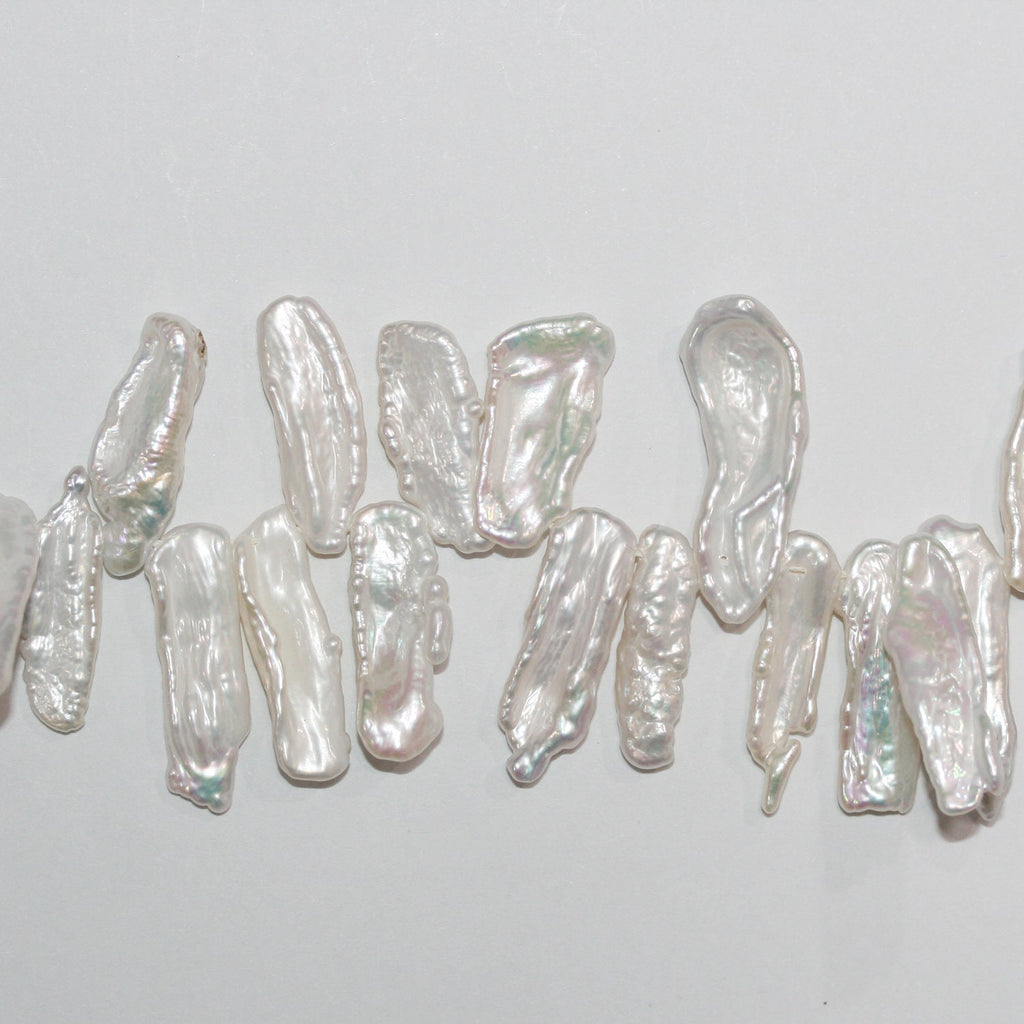 Perles de culture Biwa d'eau douce, 15 pouces (environ 38 cm), 20 x 7 mm. Longueur du collier : 38 cm. Prix de gros des perles naturelles.