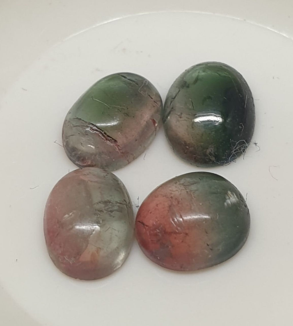 4 Pcs Watermelon Tourmaline Oval Cabochon  Lot - Bicolor Tourmaline Cabochon Lot- Unique Color- Natural Gems- 7x5.5mm
