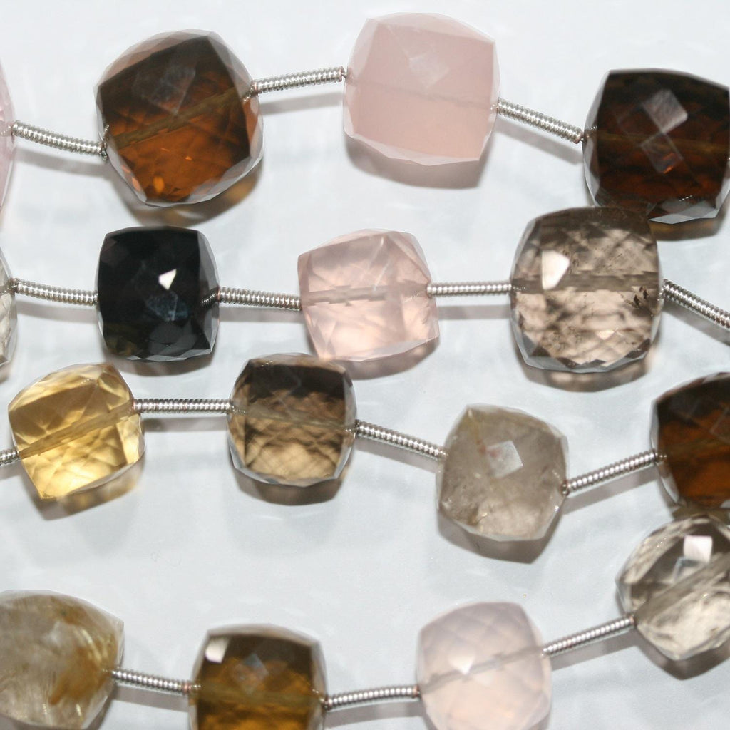 Cuentas cúbicas facetadas de cuarzo St Mix de 6" (9-12 mm) - Hilo de 15 cm - Artículo: 14891