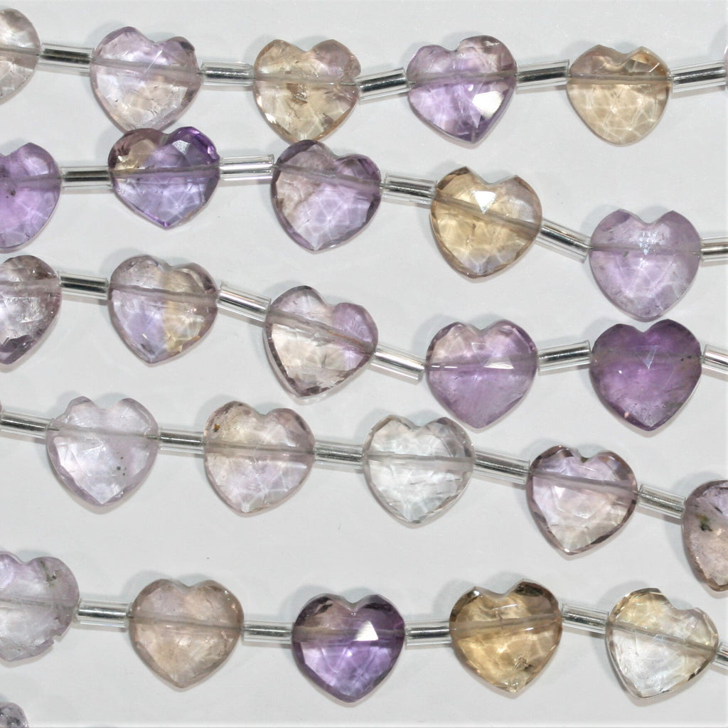 Cuentas de corazón facetadas de amatista de 6", 9-10 mm, hilo de 15 cm.