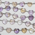 Cuentas de corazón facetadas de amatista de 6", 9-10 mm, hilo de 15 cm.