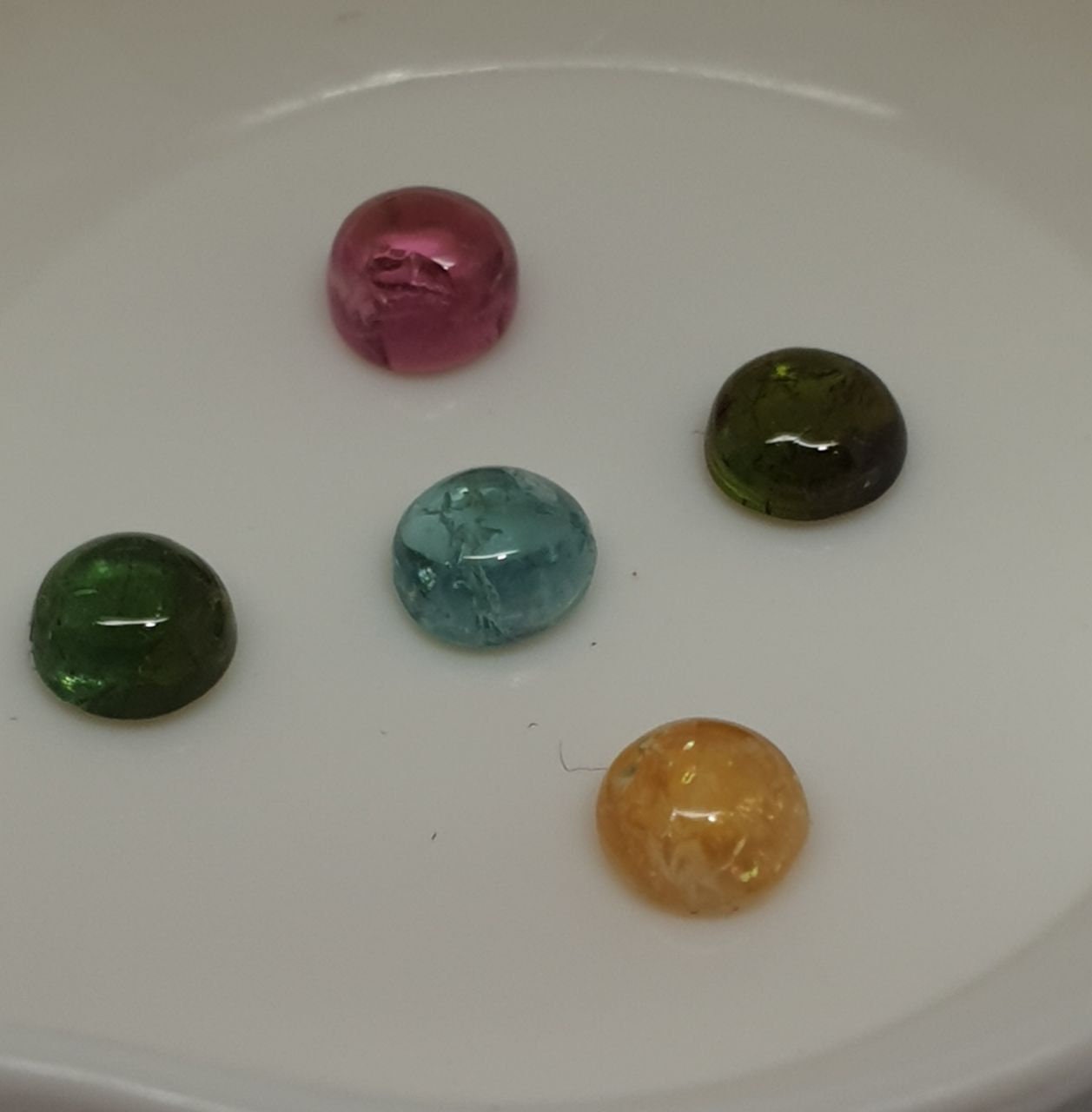 Lot de cabochons ronds de tourmaline bleue, verte, rose et orange, 4-4,2 mm (5 pièces) - Pierres précieuses en vrac - Prix de gros