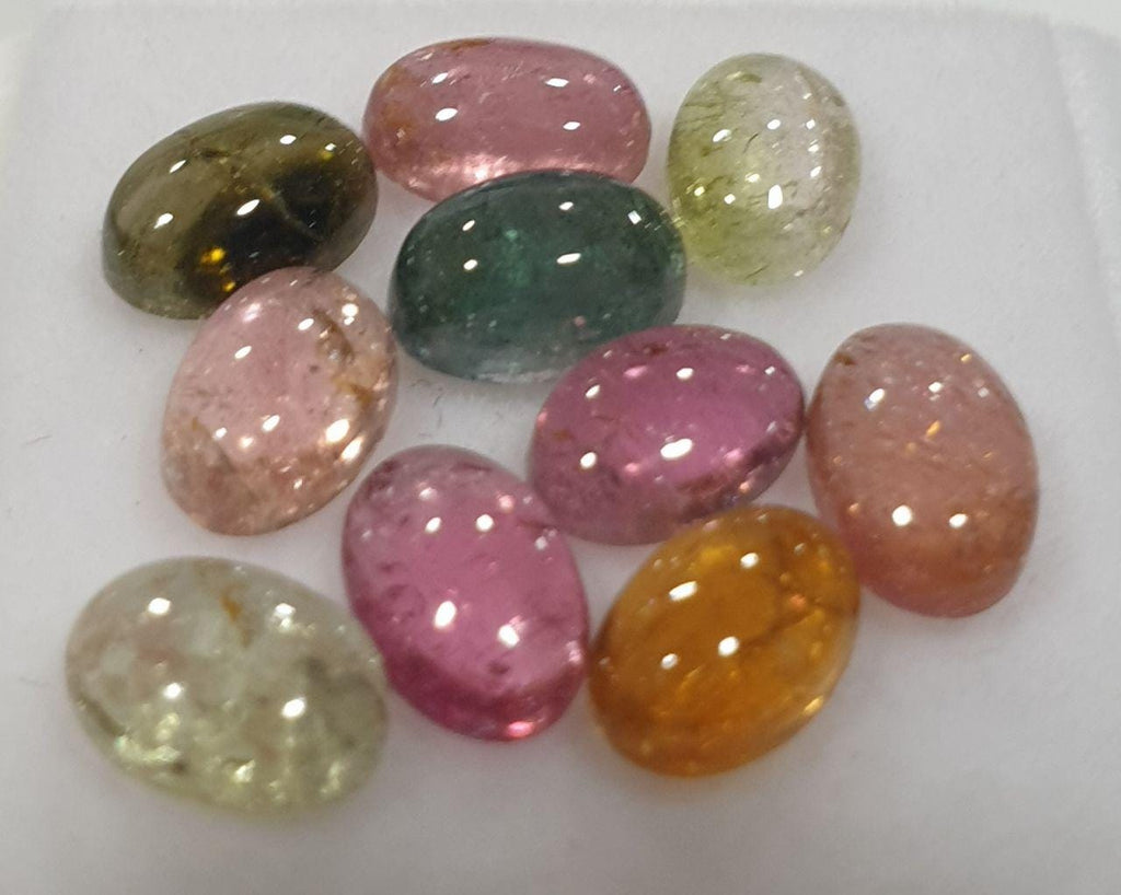 Lote de 10 gemas de turmalina multicristalina, 6 x 4 mm, color rosa, verde y azul, ovaladas, sin tratar. Gemas al por mayor, proveedor de bricolaje. Piedras auténticas.