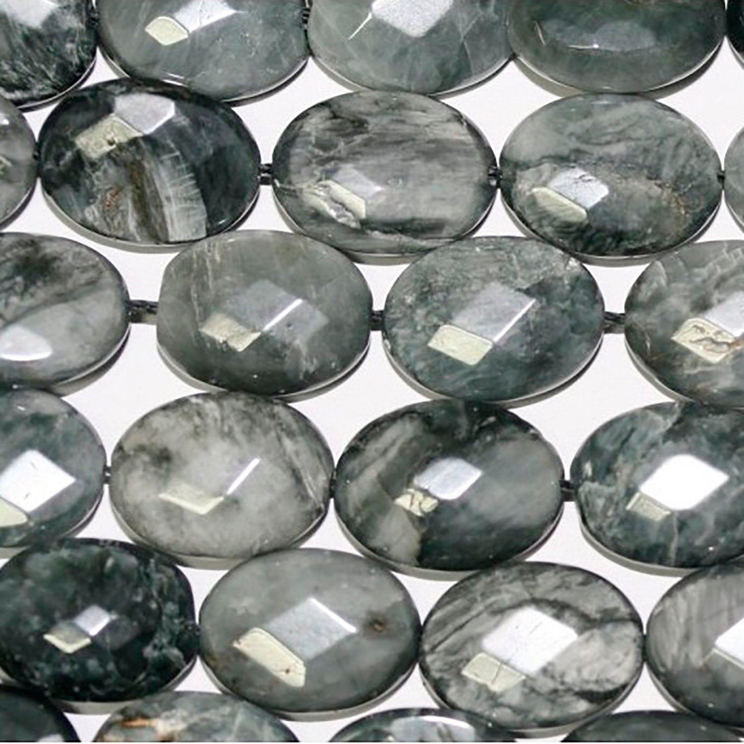 Cuentas ovaladas facetadas de ojo de halcón de 16" (16 x 12 mm) - Hilo de 40 cm