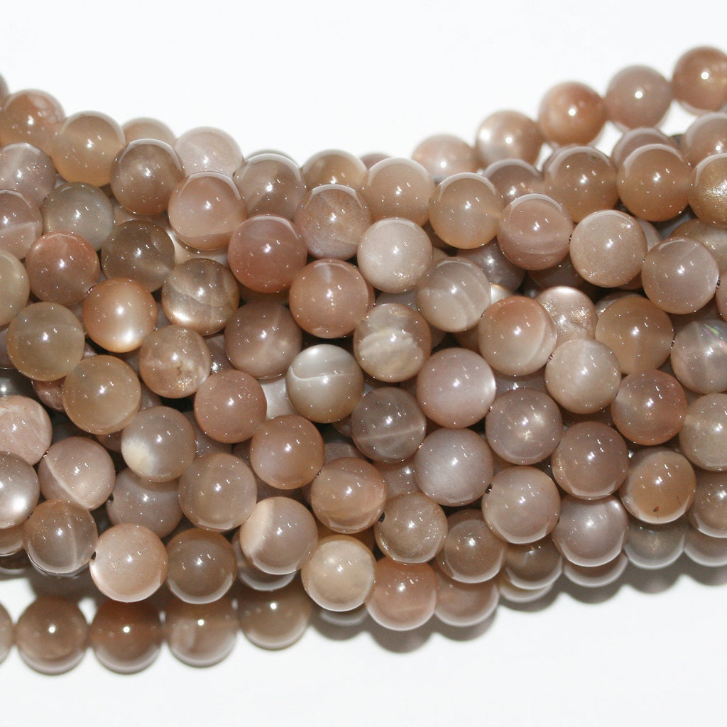 16" Cuentas redondas lisas de piedra lunar marrón de 8 mm - Hilo de 40 cm.
