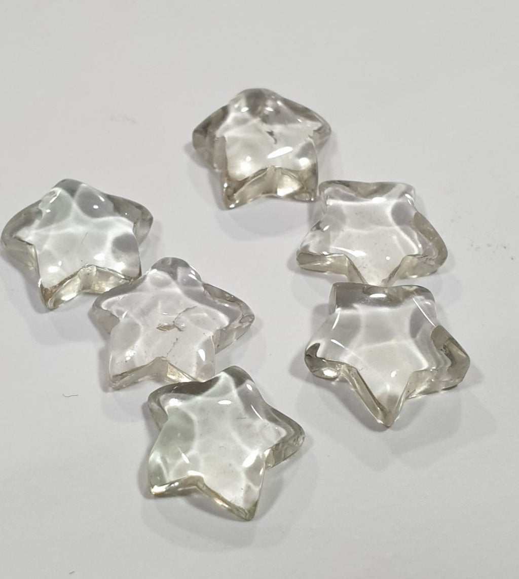 Lote de 6 cabujones de prasiolita verde con forma de estrella de 7,5-8 mm (piedras preciosas naturales)