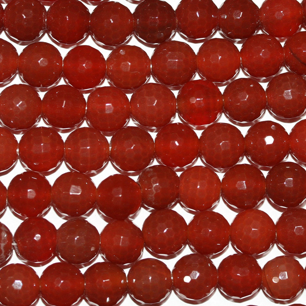 14" St Carnelian Faceted Round Beads 8mm -Strand 38cm