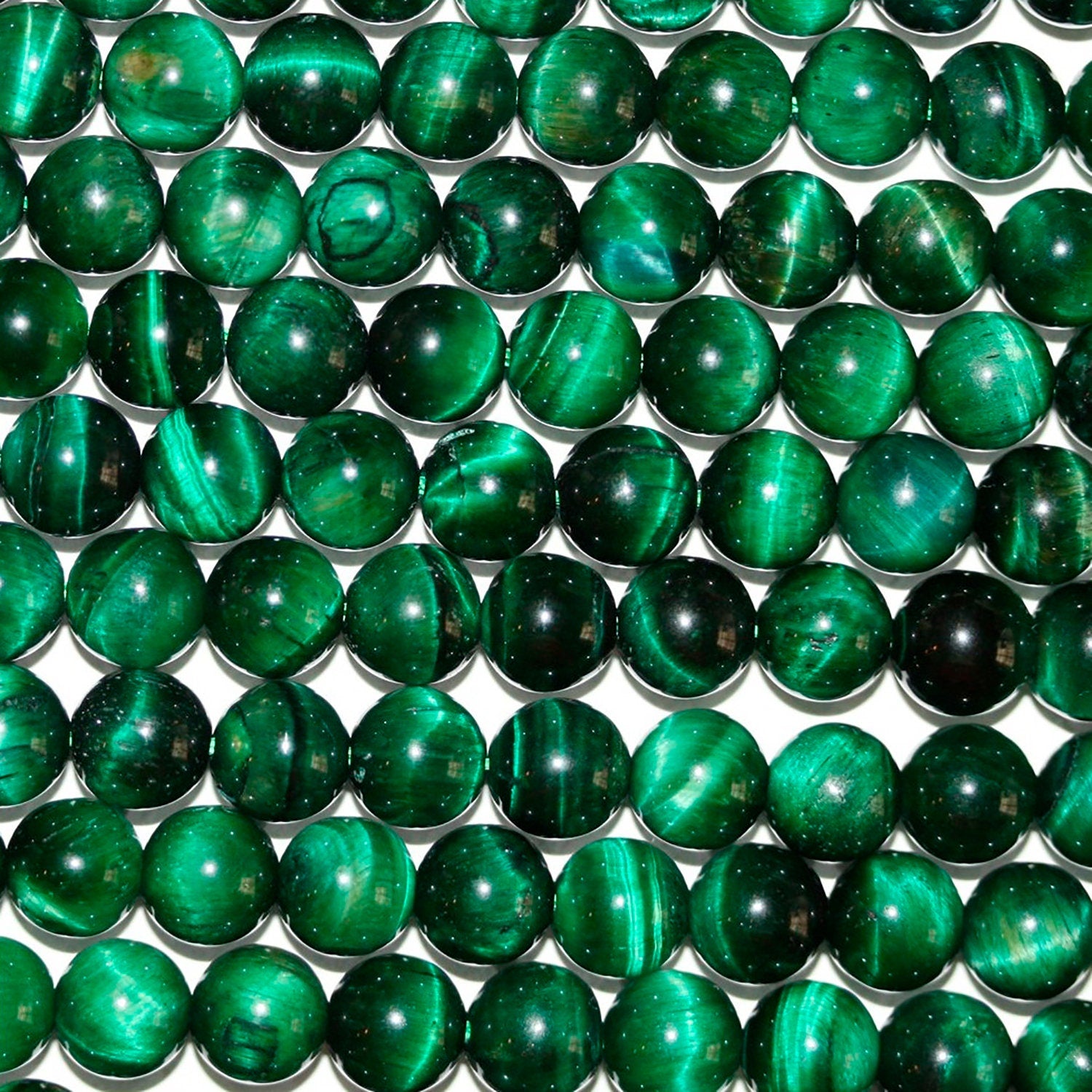 Perles rondes lisses œil de tigre vert, 8 mm, 15 pouces (38 cm) - Fil de 39 cm