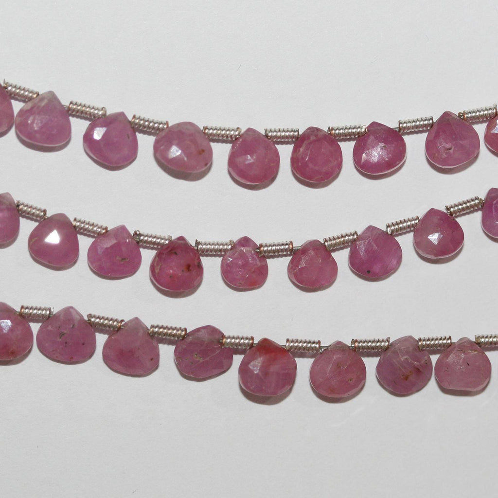 Perles en saphir rose facetté en forme de goutte, 8 pouces, 5-6 mm. Longueur du fil : environ 21 cm.