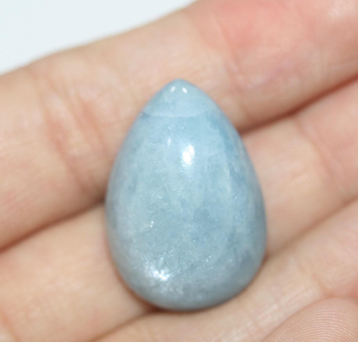 Top Blue Color Aquamarine Drop Cabochon 26.5x18.3mm 33.94ct- Natural Untreated Gemstone-