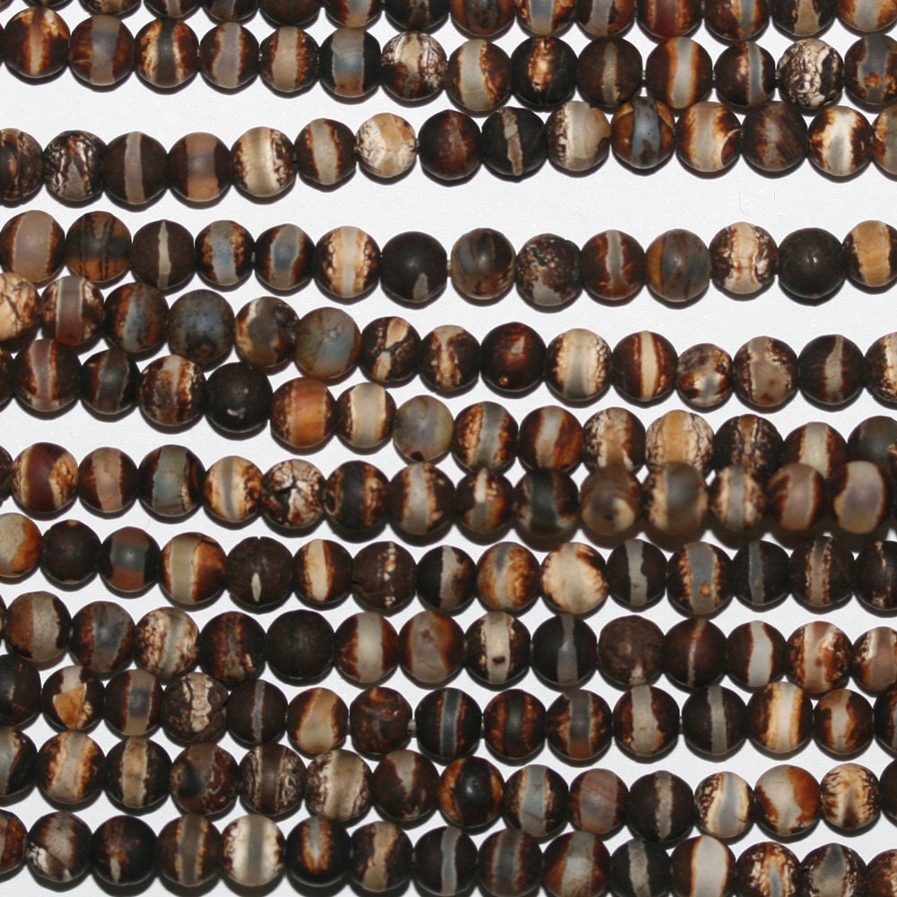 13" St Brown Stripe Agate Matte Finish Round Beads 4mm.-Strand 36cm