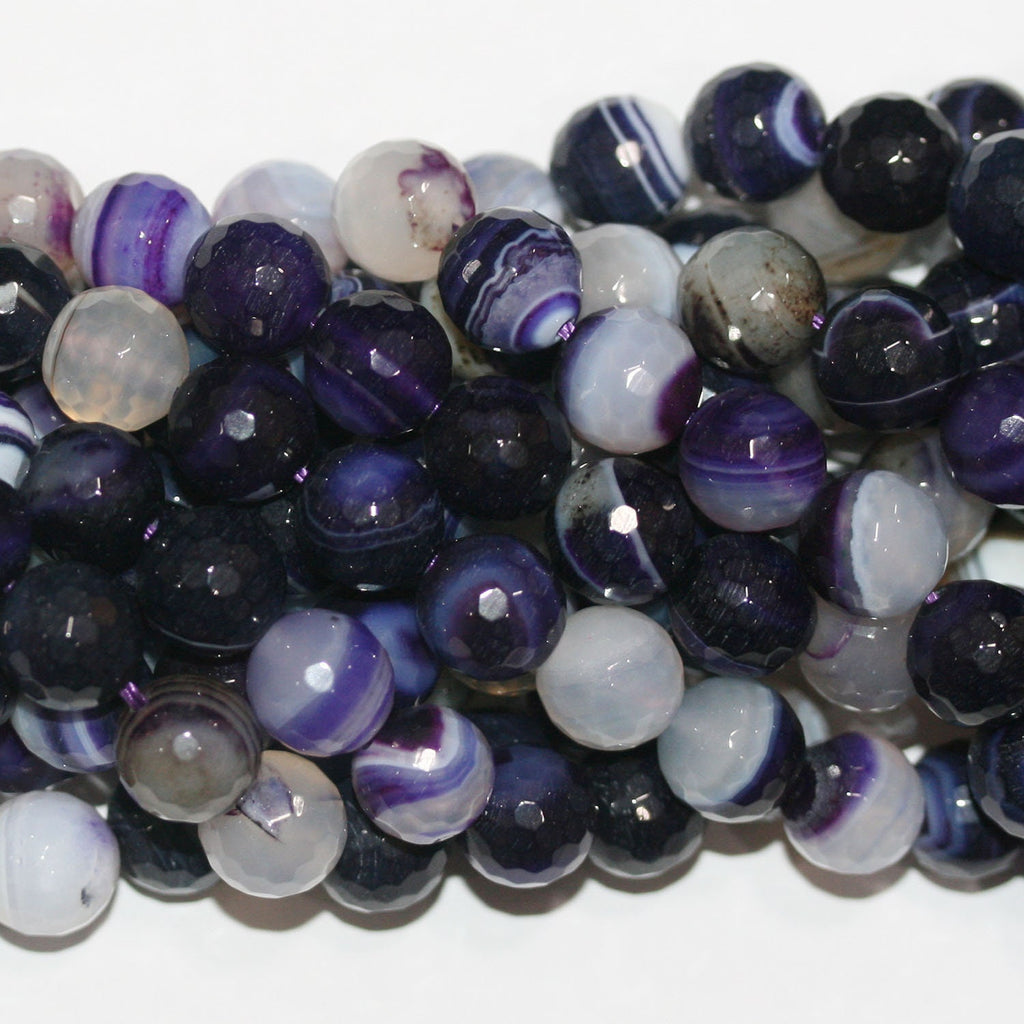 16 cuentas redondas facetadas de ágata con rayas moradas de 8 mm (tira de 40 cm)
