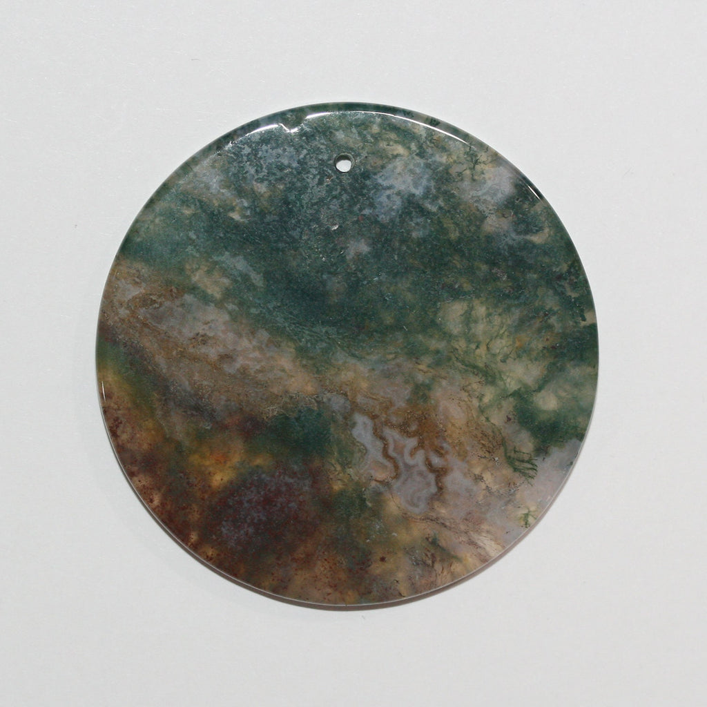 Pendentif rond lisse en agate mousse, 47-57 mm environ (1 pièce).