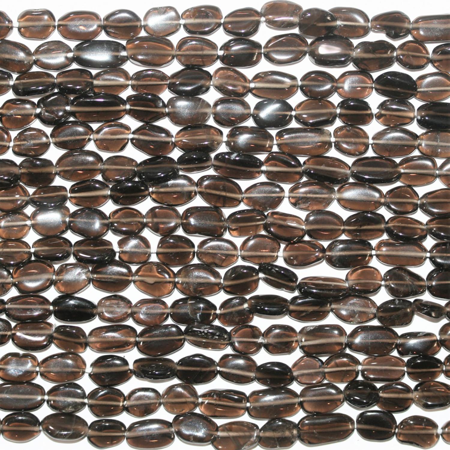 Perles ovales lisses en quartz fumé de 35,5 cm (14 pouces), 8 x 6 mm. Longueur approximative du fil : 36 cm.