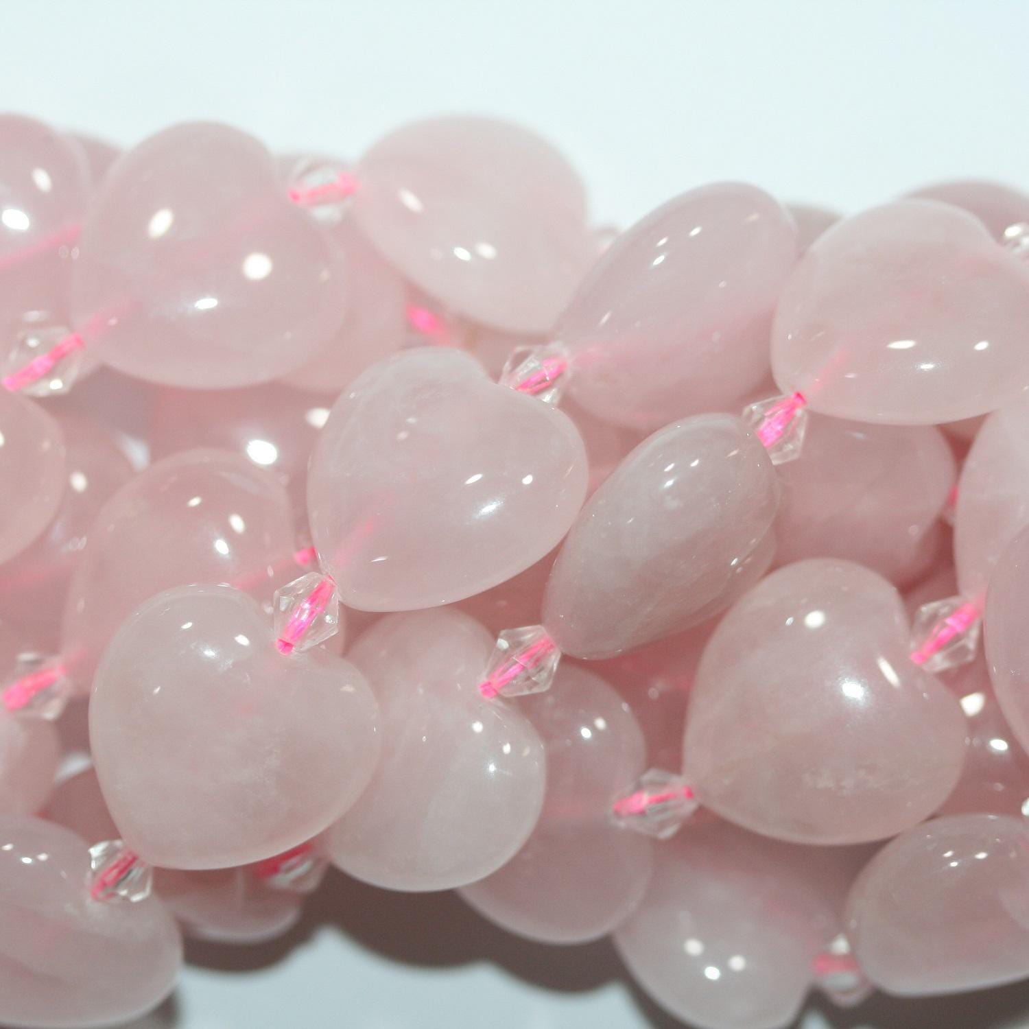Perles en quartz rose St lisses en forme de cœur, 14 pouces, 19-20 mm. - Fil de 38 cm.