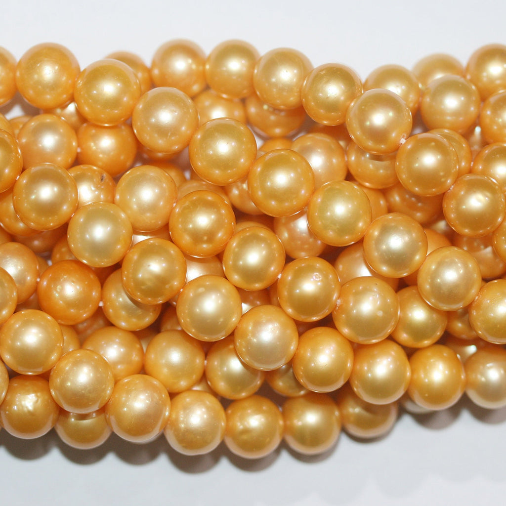 16" St Perles rondes jaune doré d'eau douce 10-11 mm.-Bring 39 cm.