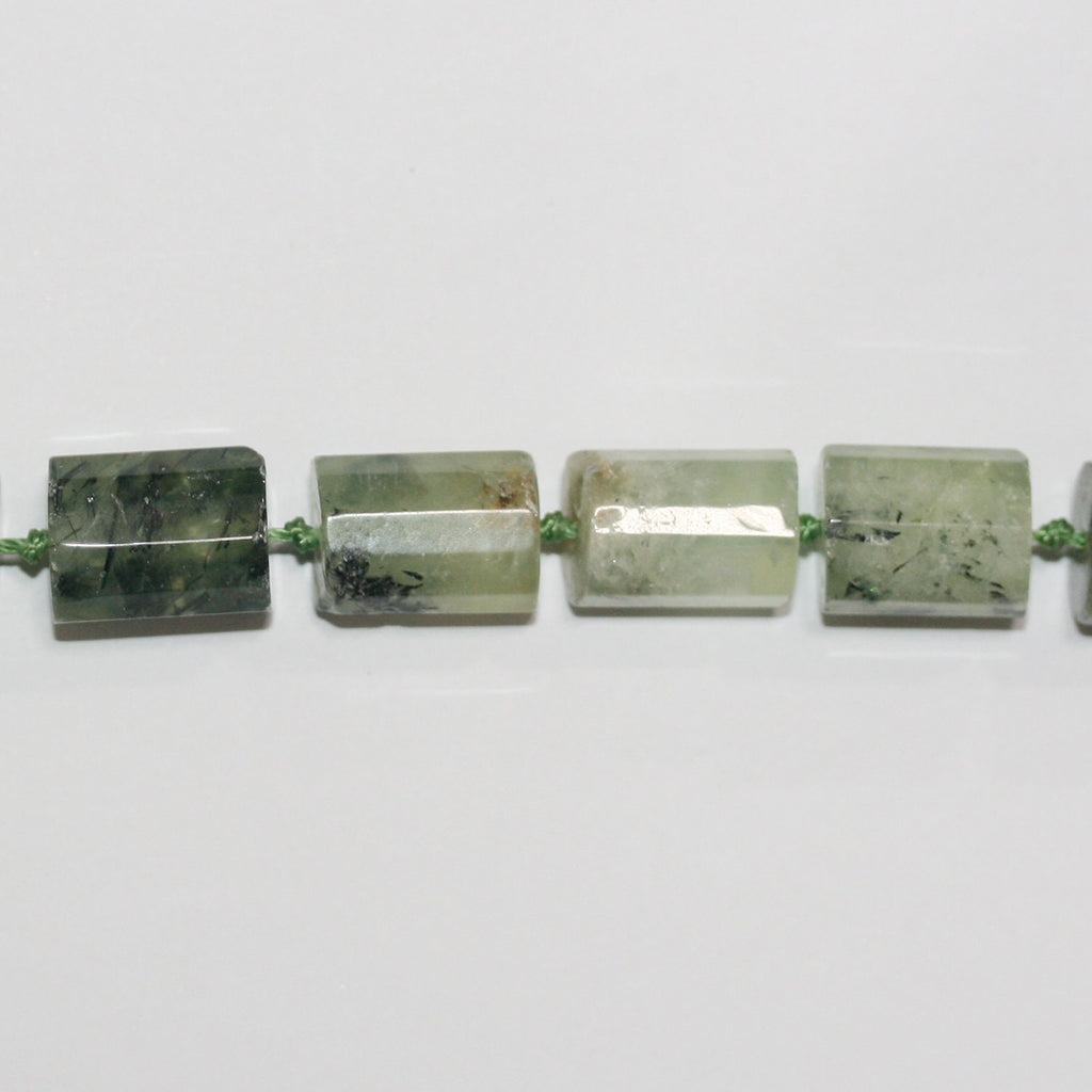 Cuentas de tubo facetadas de St Prehnite de 17", 15 x 11 mm, aprox. - Hilo de 43 cm.