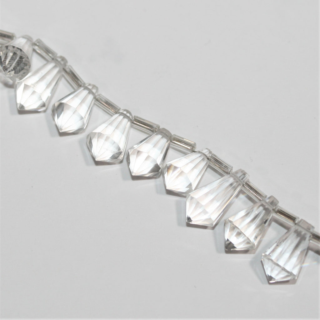 6" St Rock Crystal Quartz Faceted Stick Beads 13x7mm.-Hilo 15cm.
