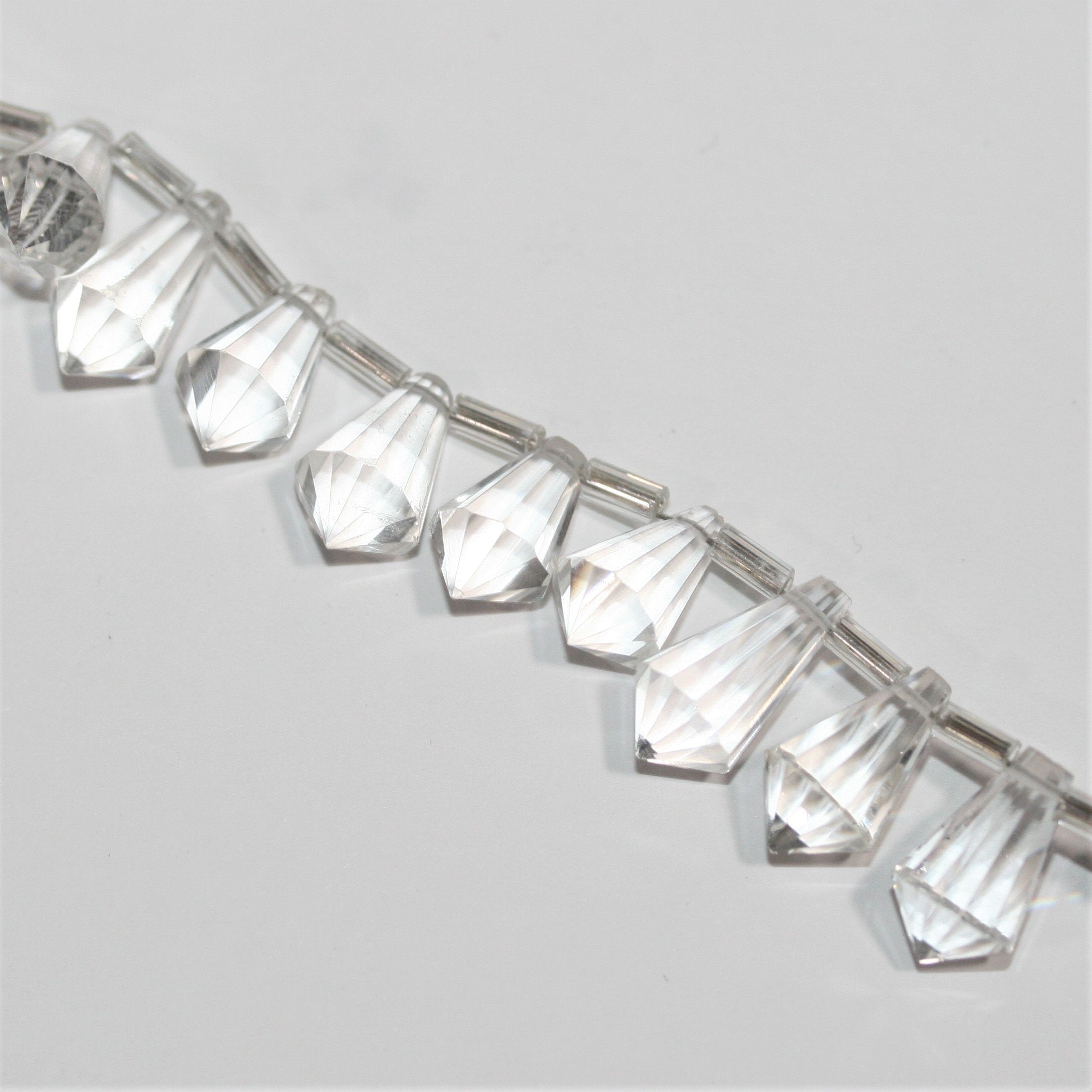 6" St Rock Crystal Quartz Faceted Stick Beads 13x7mm.-Hilo 15cm.