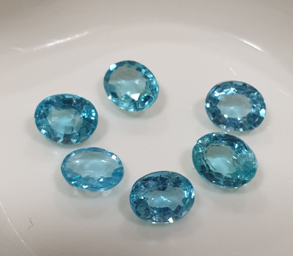Lot de 6 apatites bleu-vert ovales à facettes de 5 x 4 mm - Pierres précieuses en vrac - Prix de gros - Gemmes naturelles