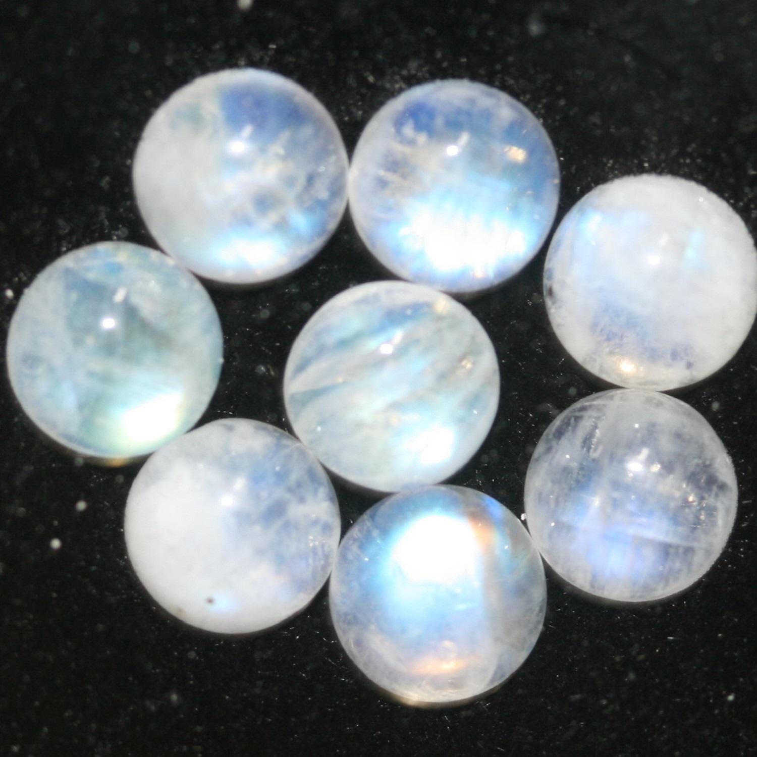 Pierre de lune bleue feu AAA, cabochon rond 7 mm (8 pièces).