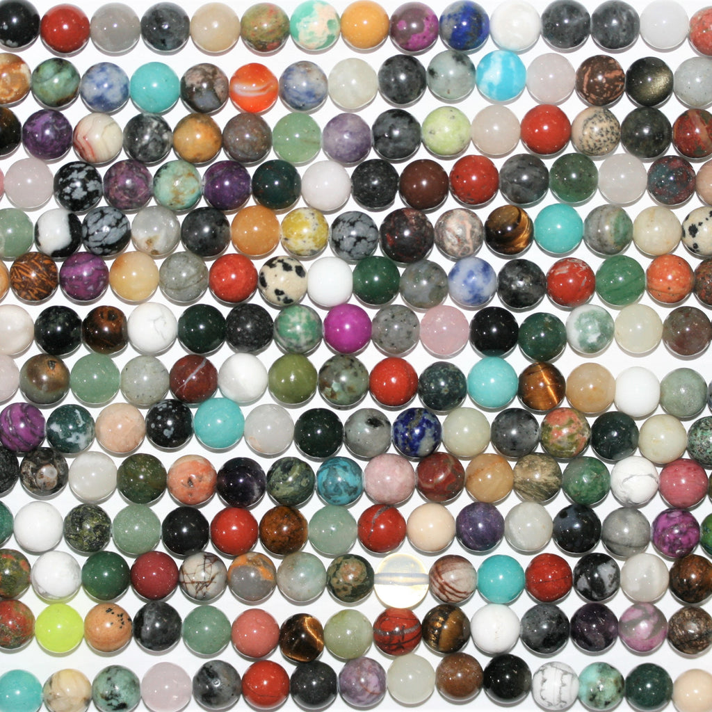 15" St Multi Stone Smooth Round Beads 8mm.- Strand 38cm.