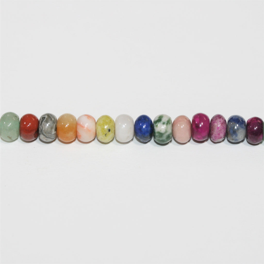 Perles rondelles lisses en pierre multicolore 15" 6x4mm.- Brin 38cm.